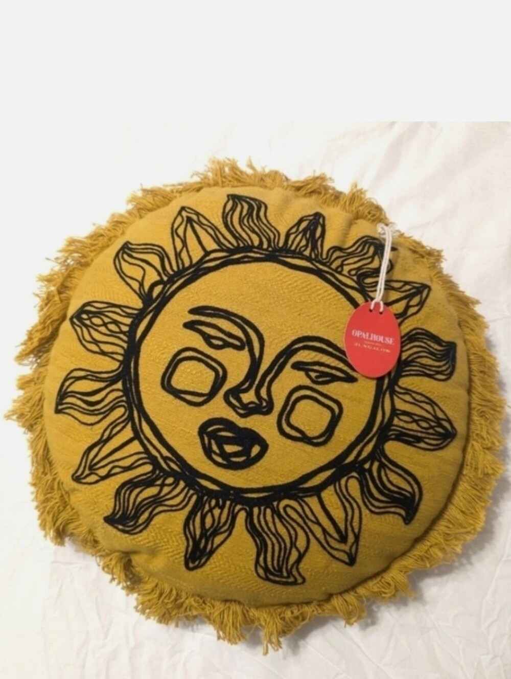 Opalhouse Jungalow RoundEmbroidered Sun Fringe ThrowPillow Gold Boho Retro New